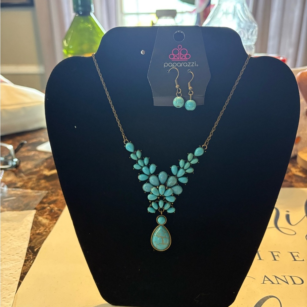 Paparazzi Turquoise Necklace and Earring Set